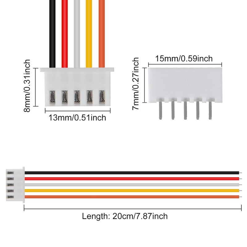 ACEIRMC 10Pairs JST-XH Connector Kit, XH 2.54mm 5 Pin Header Male and Female Connectors Plug Adapter with Flat Wire Cable 200mm 26AWG Compatible with JST XH (5P) - Image 3